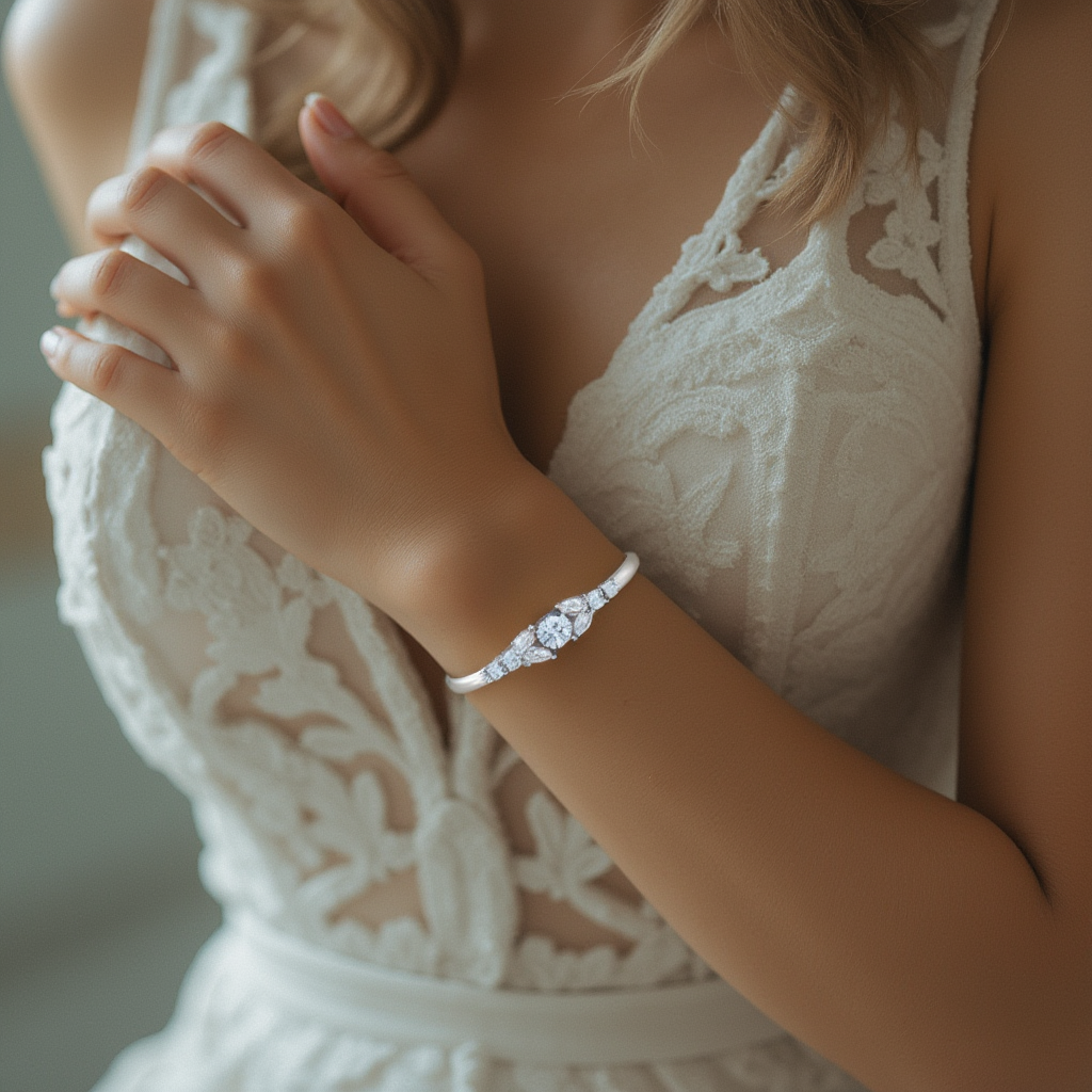 Silver Cuff Crystal Marquise Bracelet