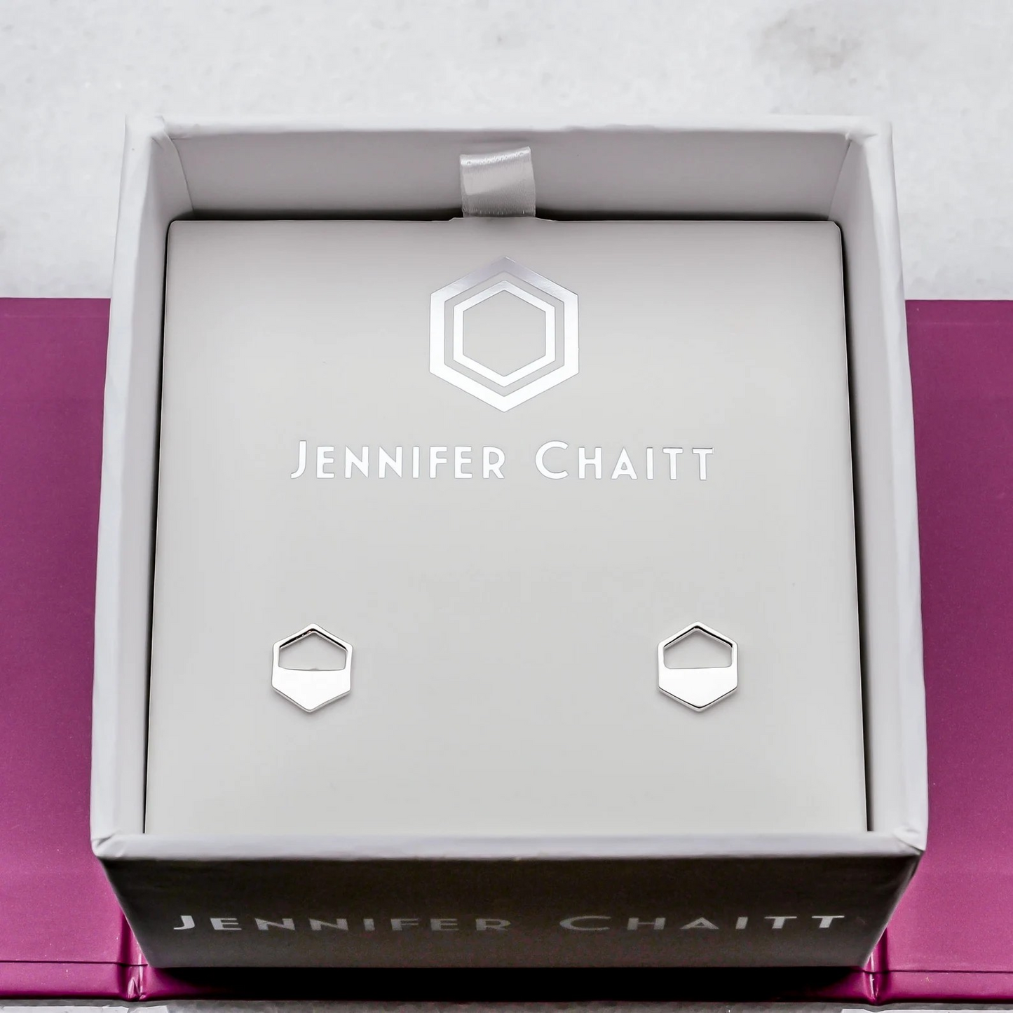 Silver Hexagon Cutout Stud Earrings