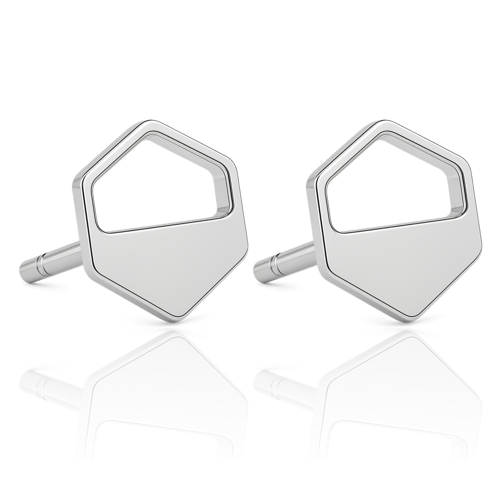 Silver Hexagon Cutout Stud Earrings