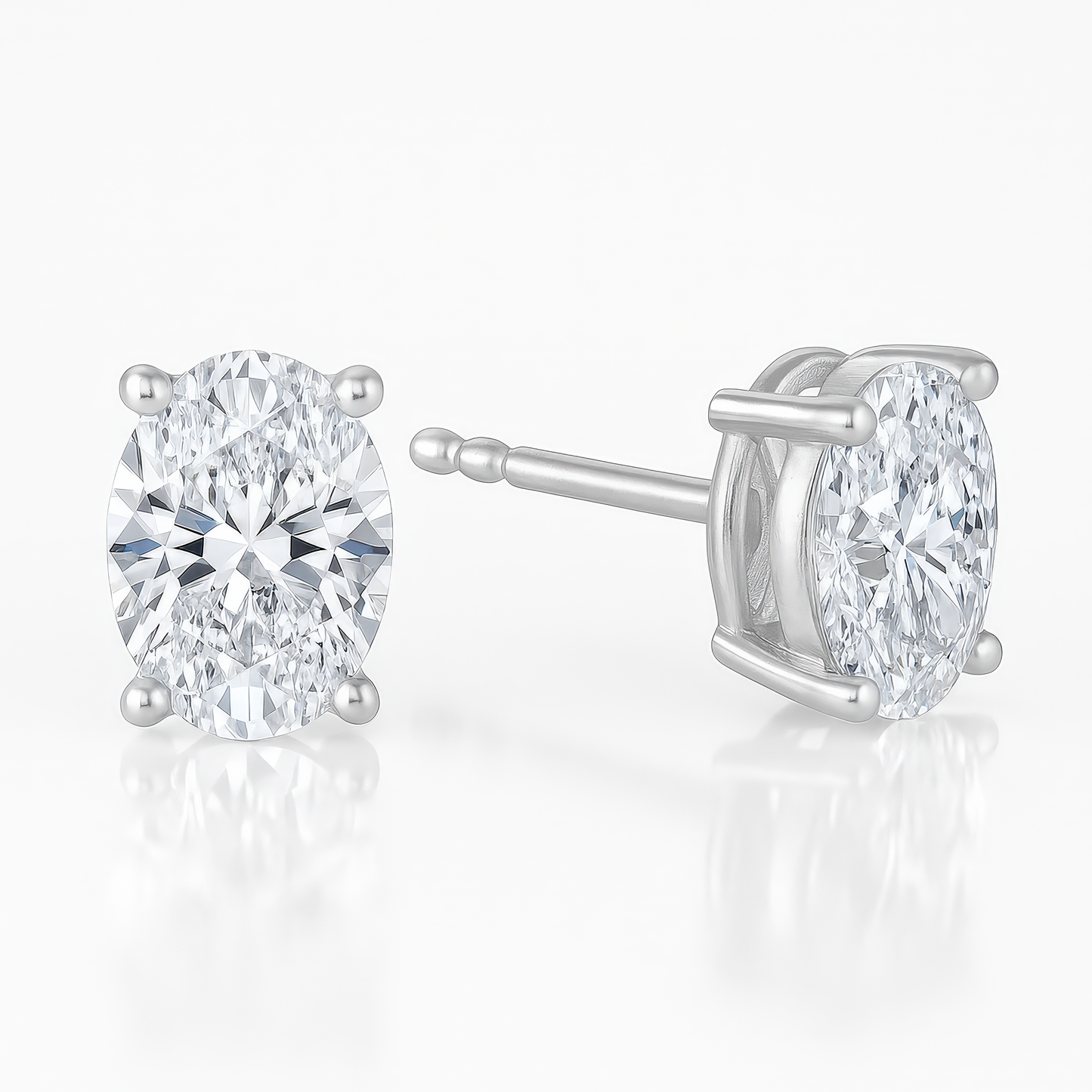 Silver Oval Crystal Earrings