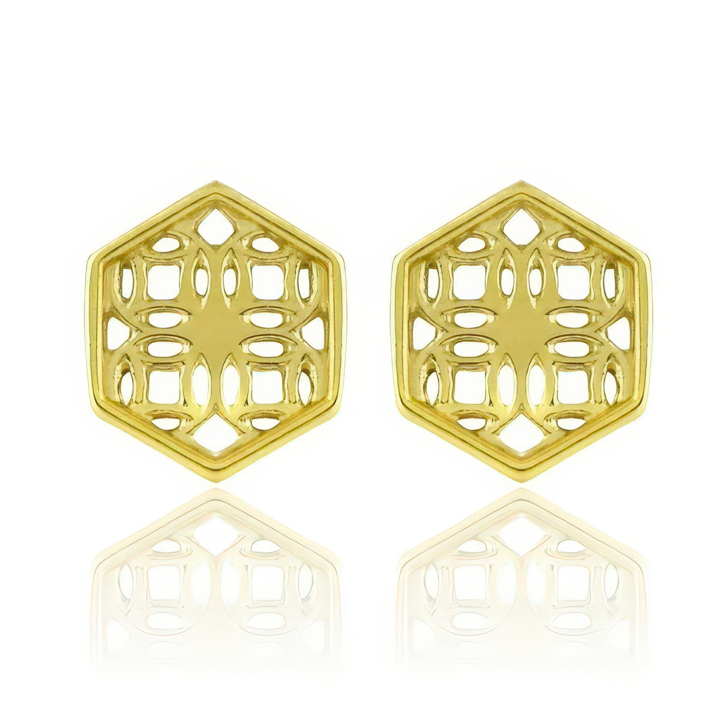Gold Hexagon Lace Filigree Stud Earrings