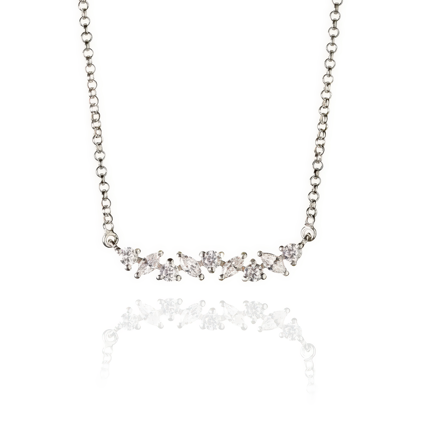 Silver Marquise Crystal Bar Necklace
