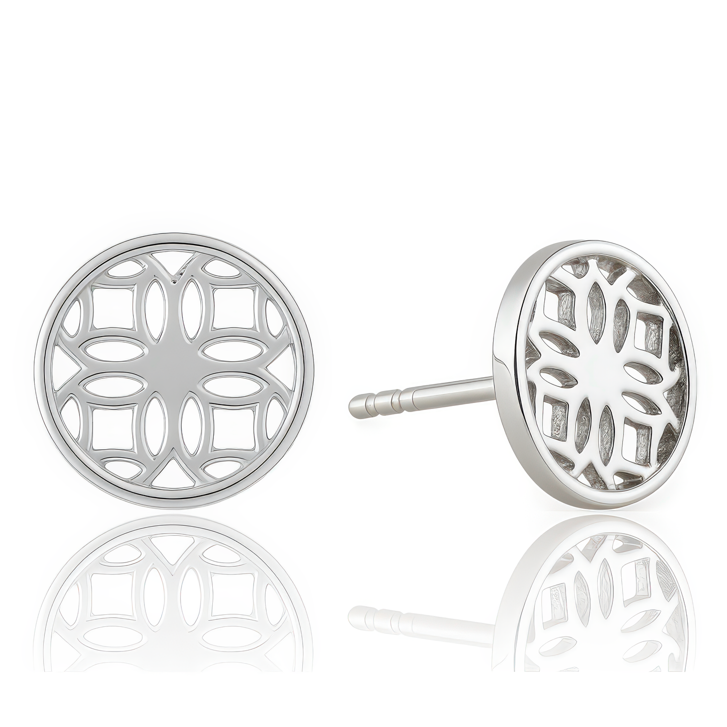 Silver Stud Earrings with Round Filigree