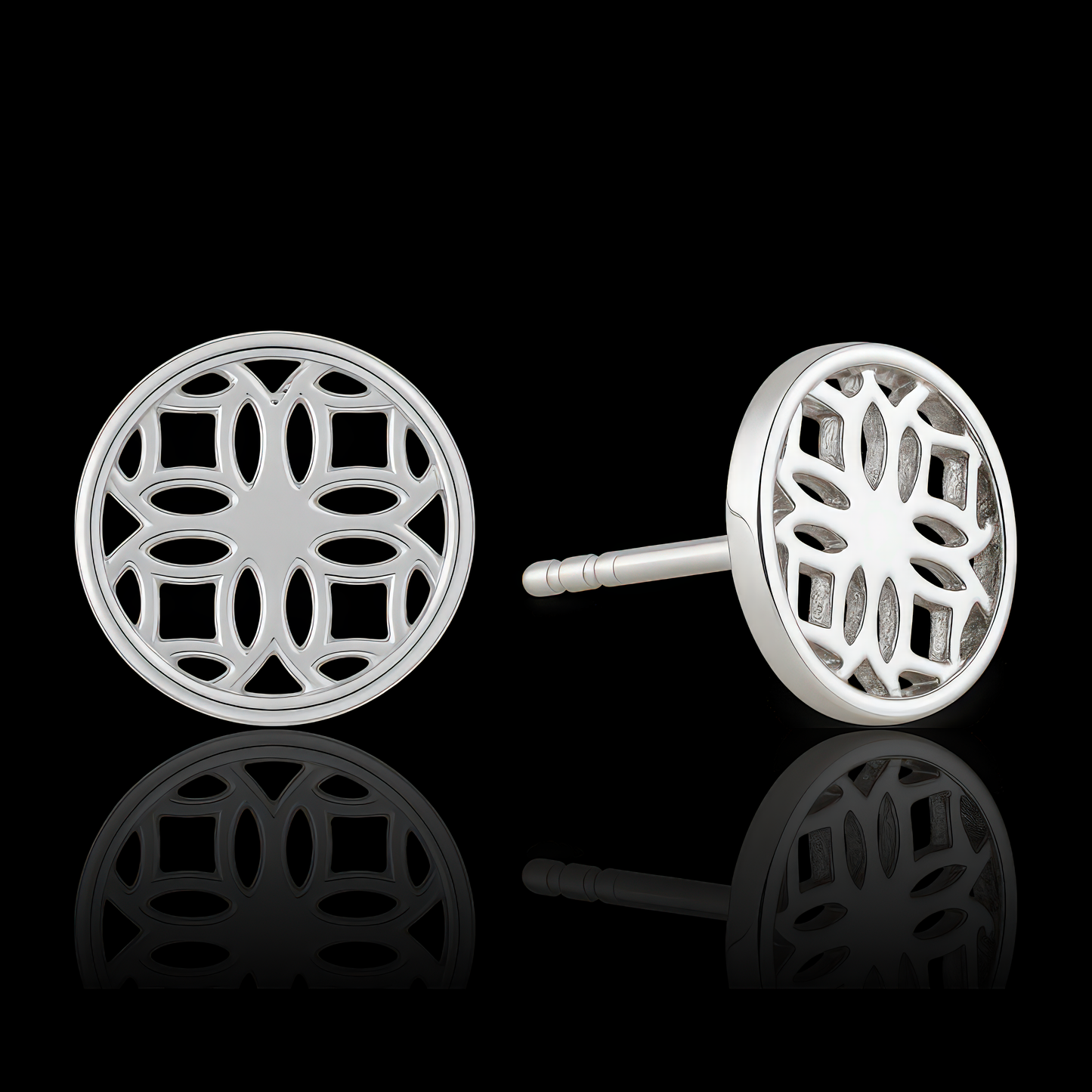 Silver Stud Earrings with Round Filigree