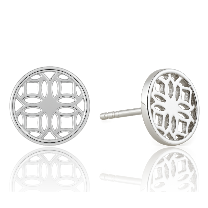 Silver Stud Earrings with Round Filigree