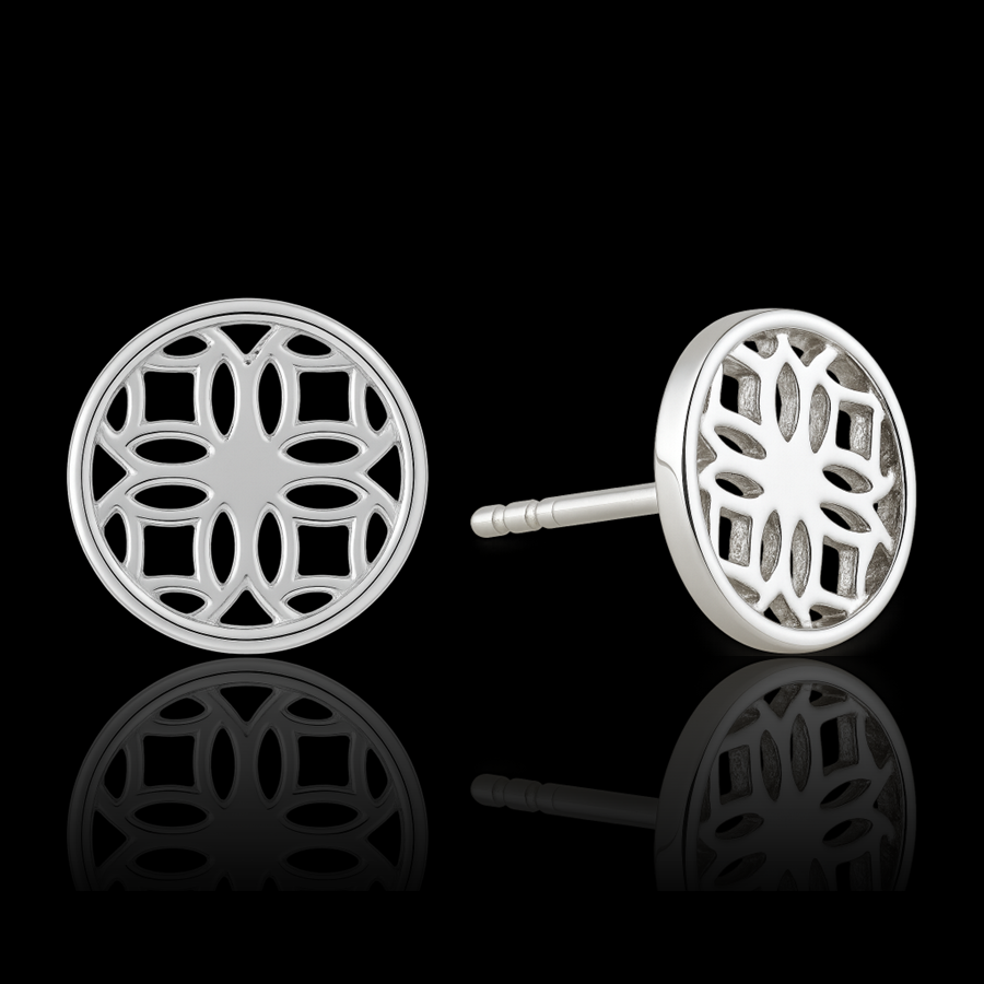 Silver Stud Earrings with Round Filigree
