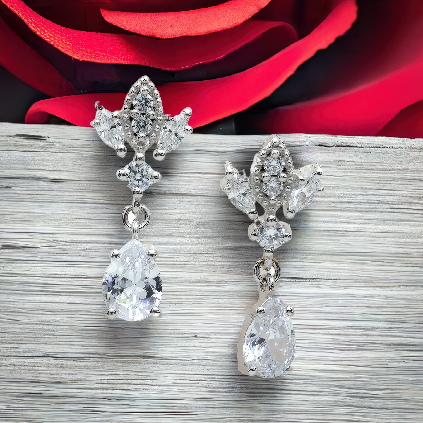 Silver Antique Chandelier CZ Teardrop Earrings