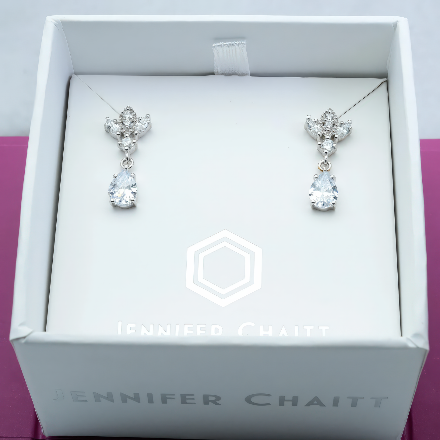 Silver Antique Chandelier CZ Teardrop Earrings