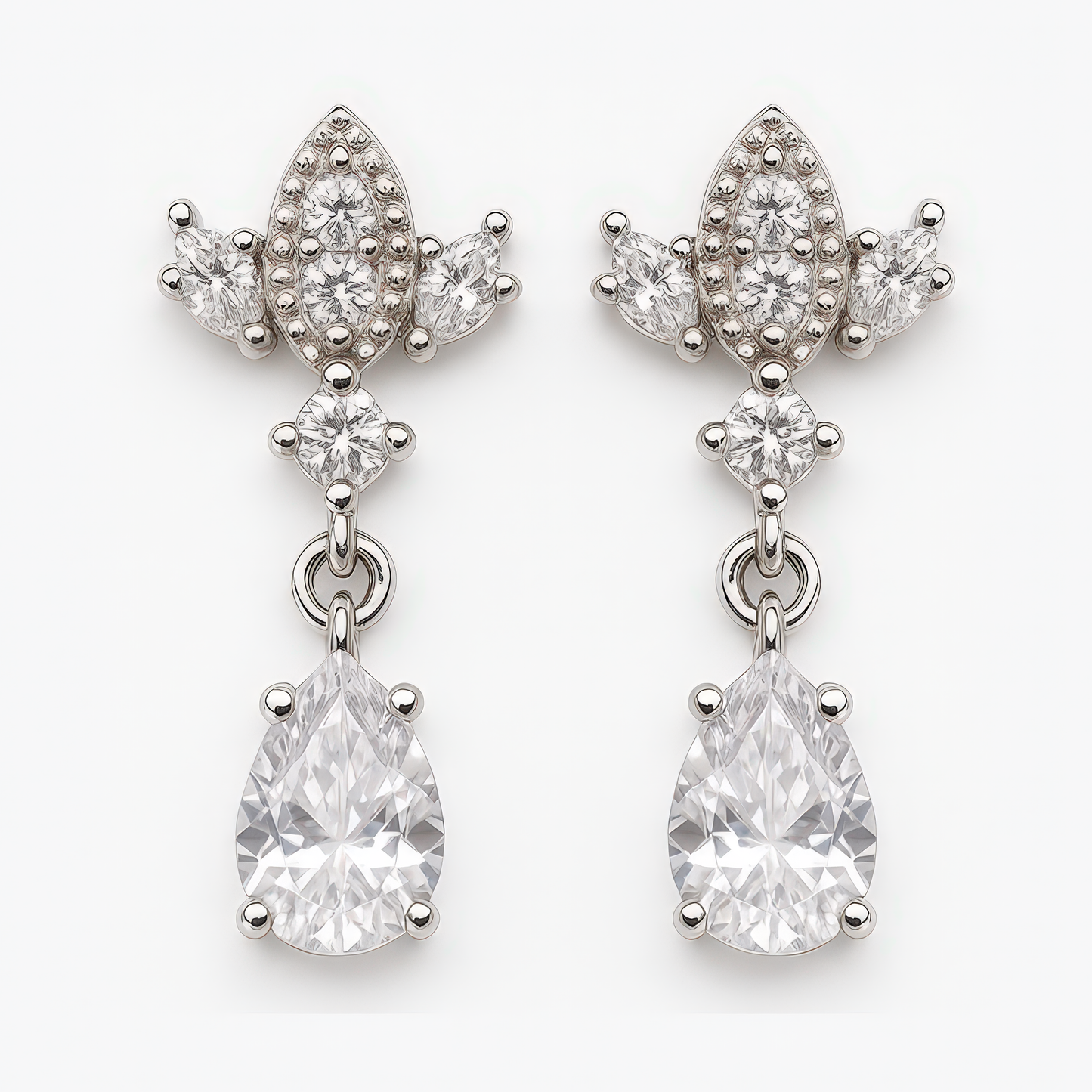 Silver Antique Chandelier CZ Teardrop Earrings