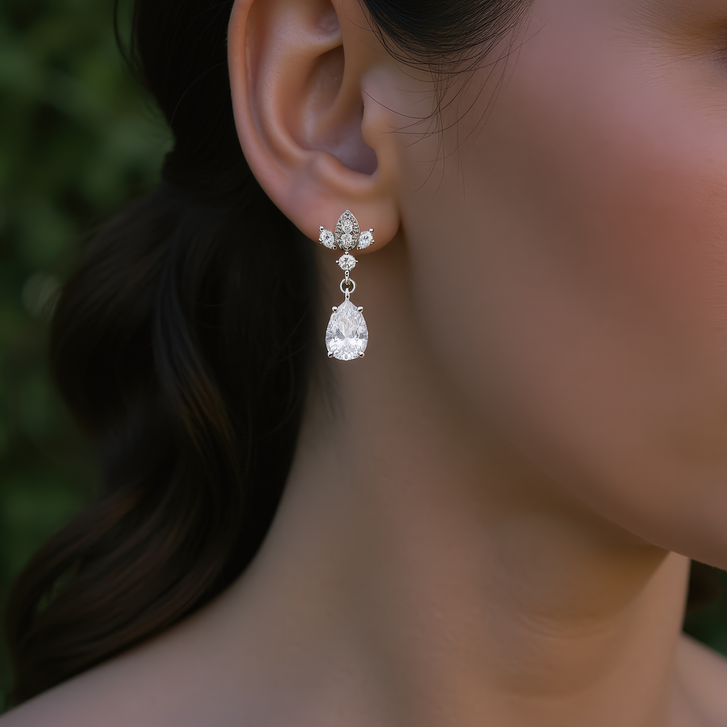 Silver Antique Chandelier CZ Teardrop Earrings