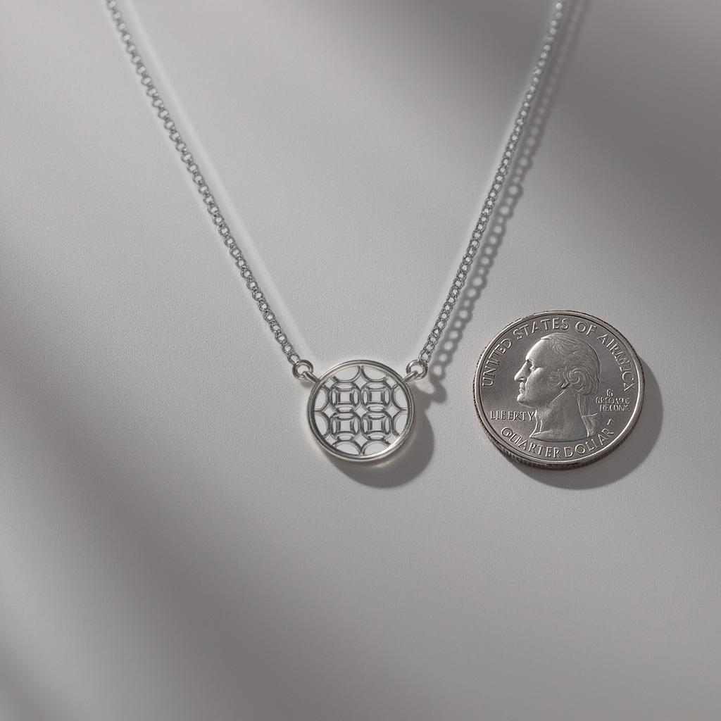 Silver Round Lace Filigree Necklace