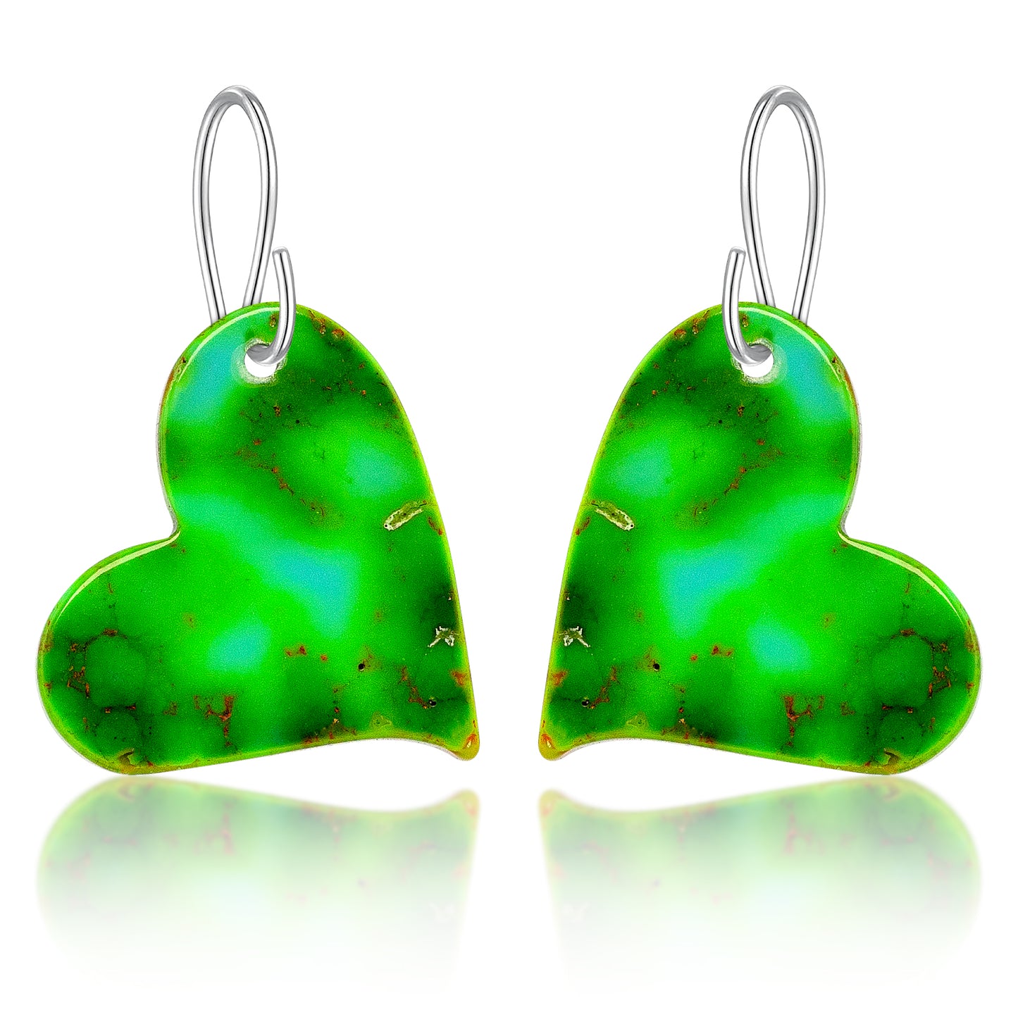 Green Turquoise Gibbsite Heart Earrings