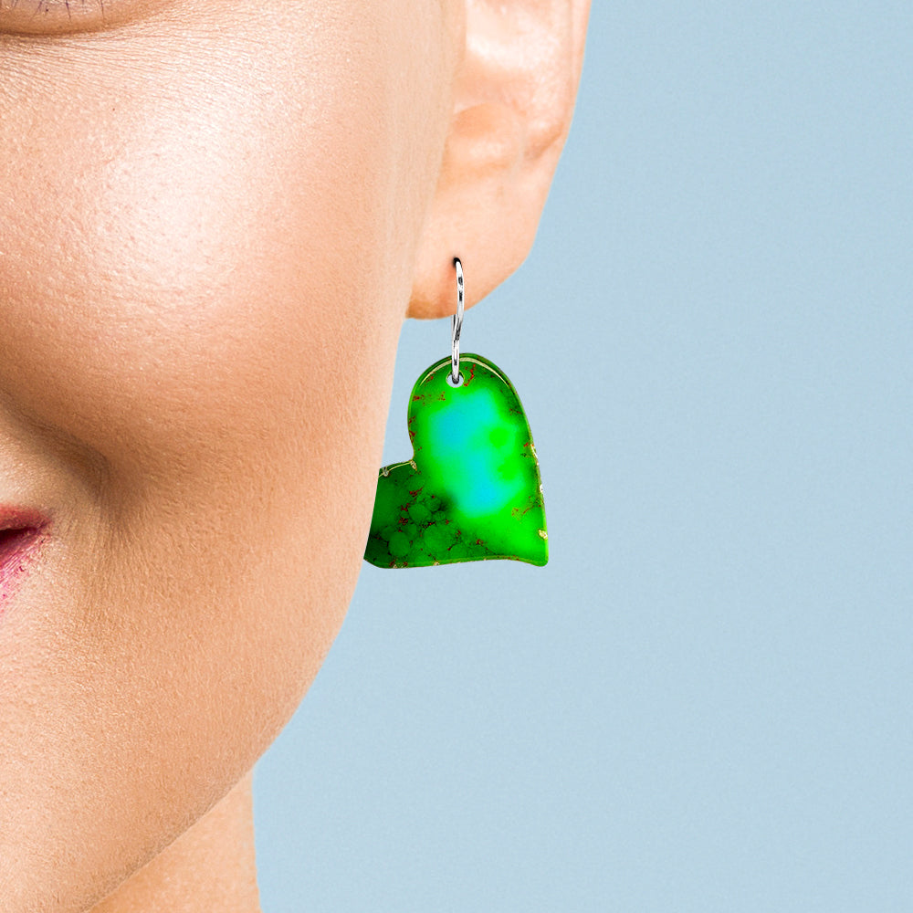 Green Turquoise Gibbsite Heart Earrings