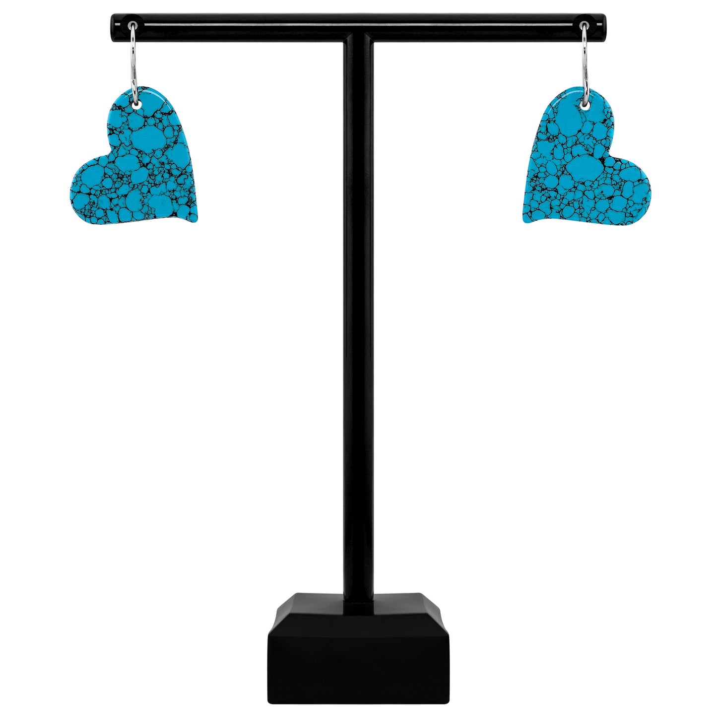 Blue Turquoise Gibbsite Heart Drop Earrings