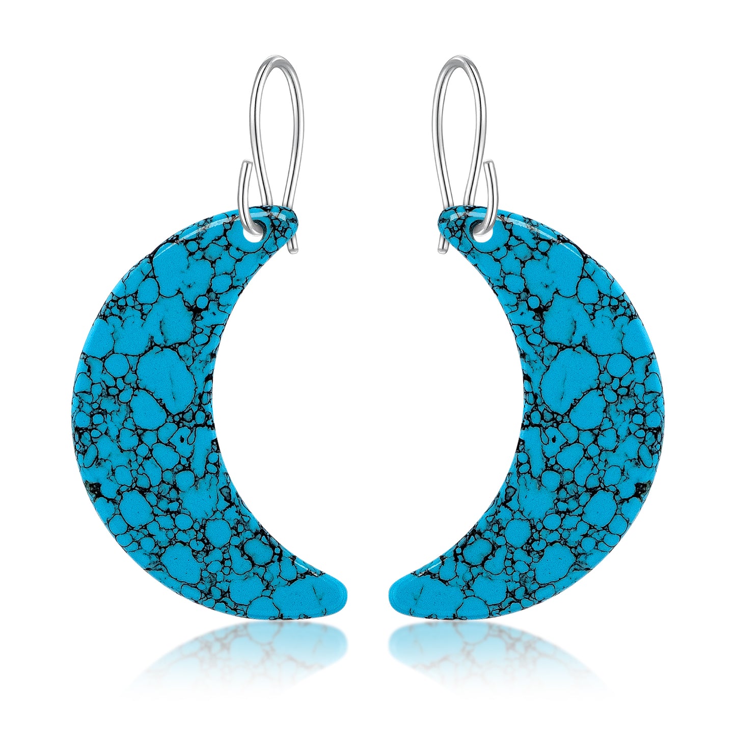 Blue Turquoise Gibbsite Moon Earrings