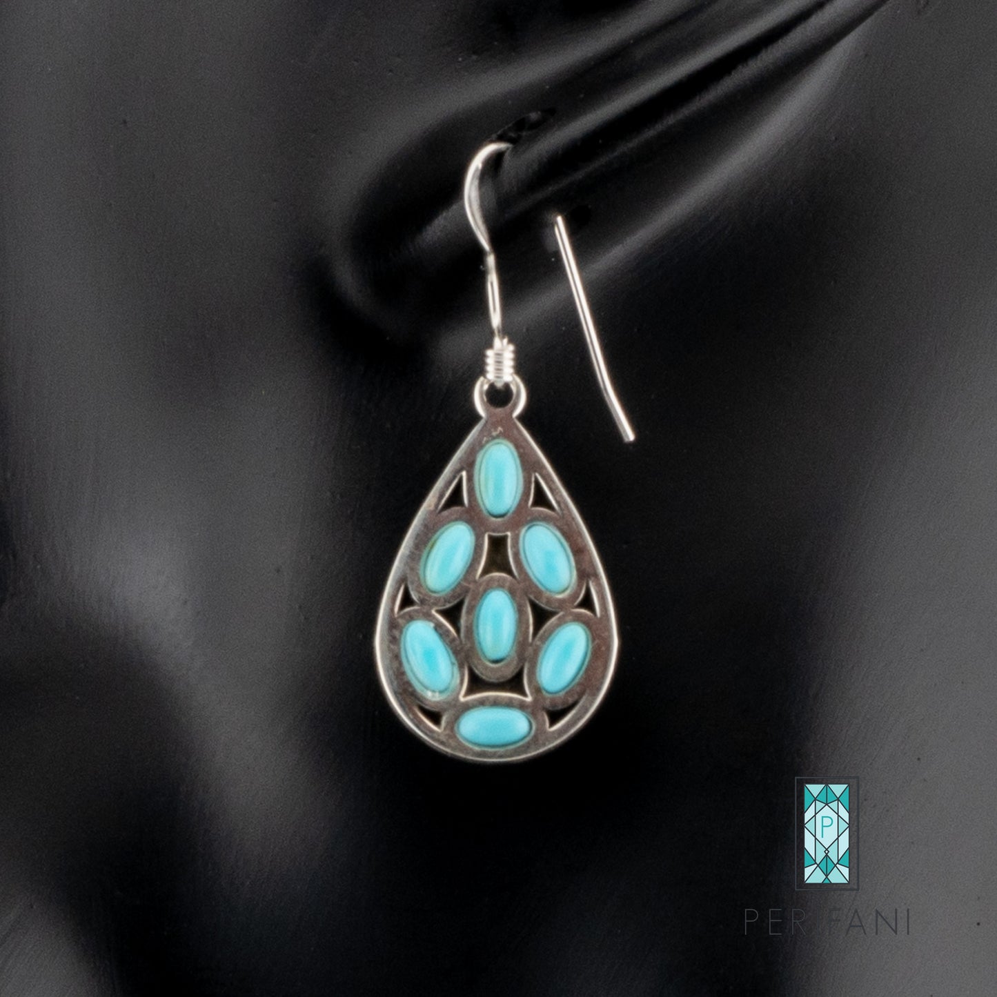 Sterling Silver Turquoise Teardrop Earrings