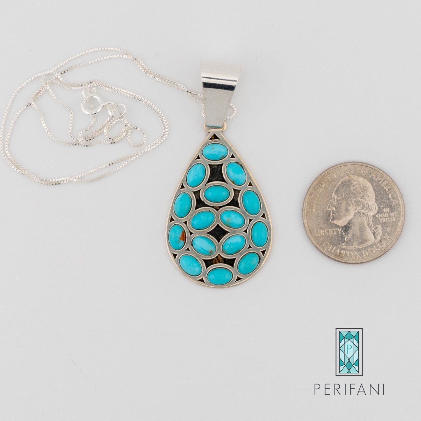 Sterling Silver Turquoise Teardrop Necklace & Earrings Set