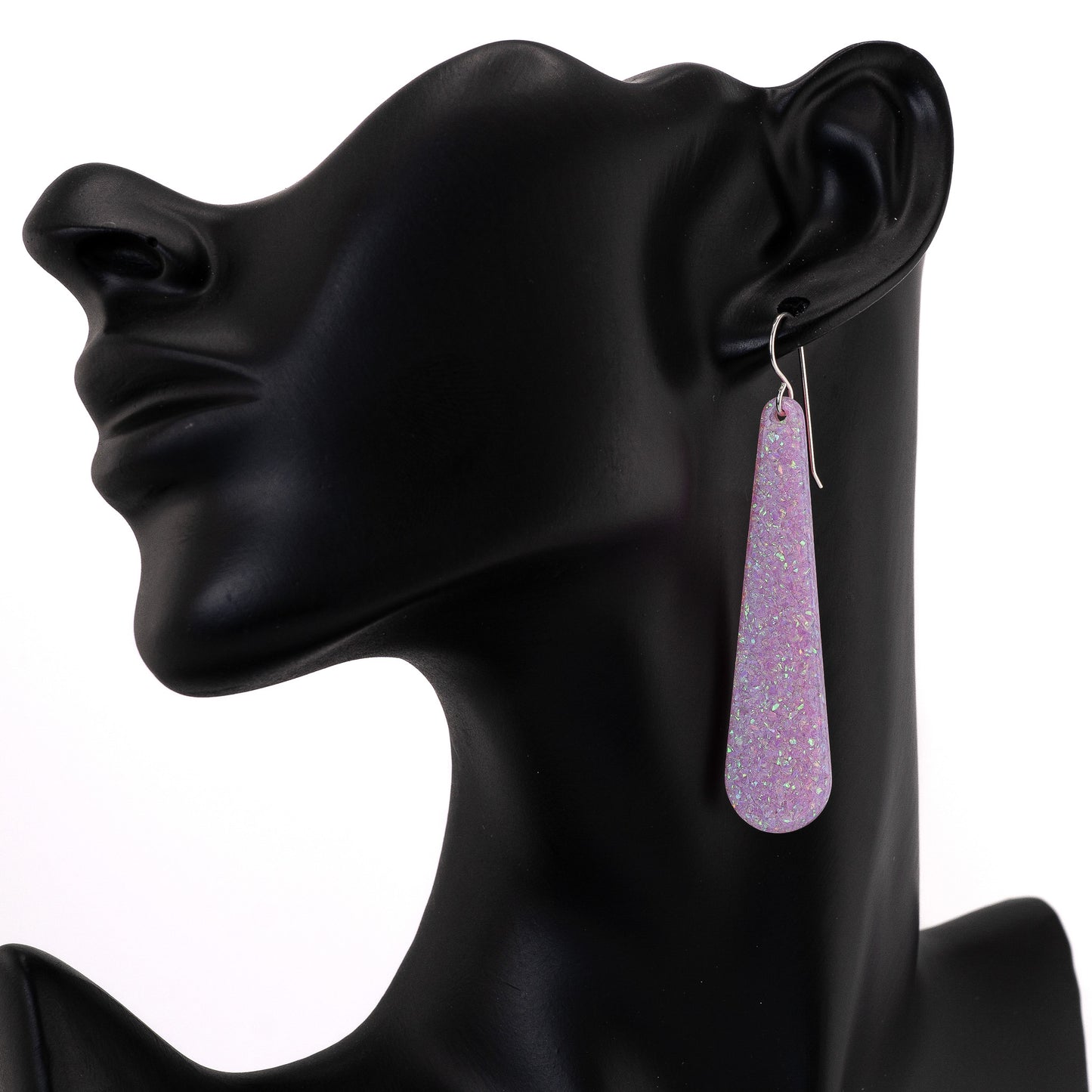 Lavender Pink Opal Teardrop Earring, Long