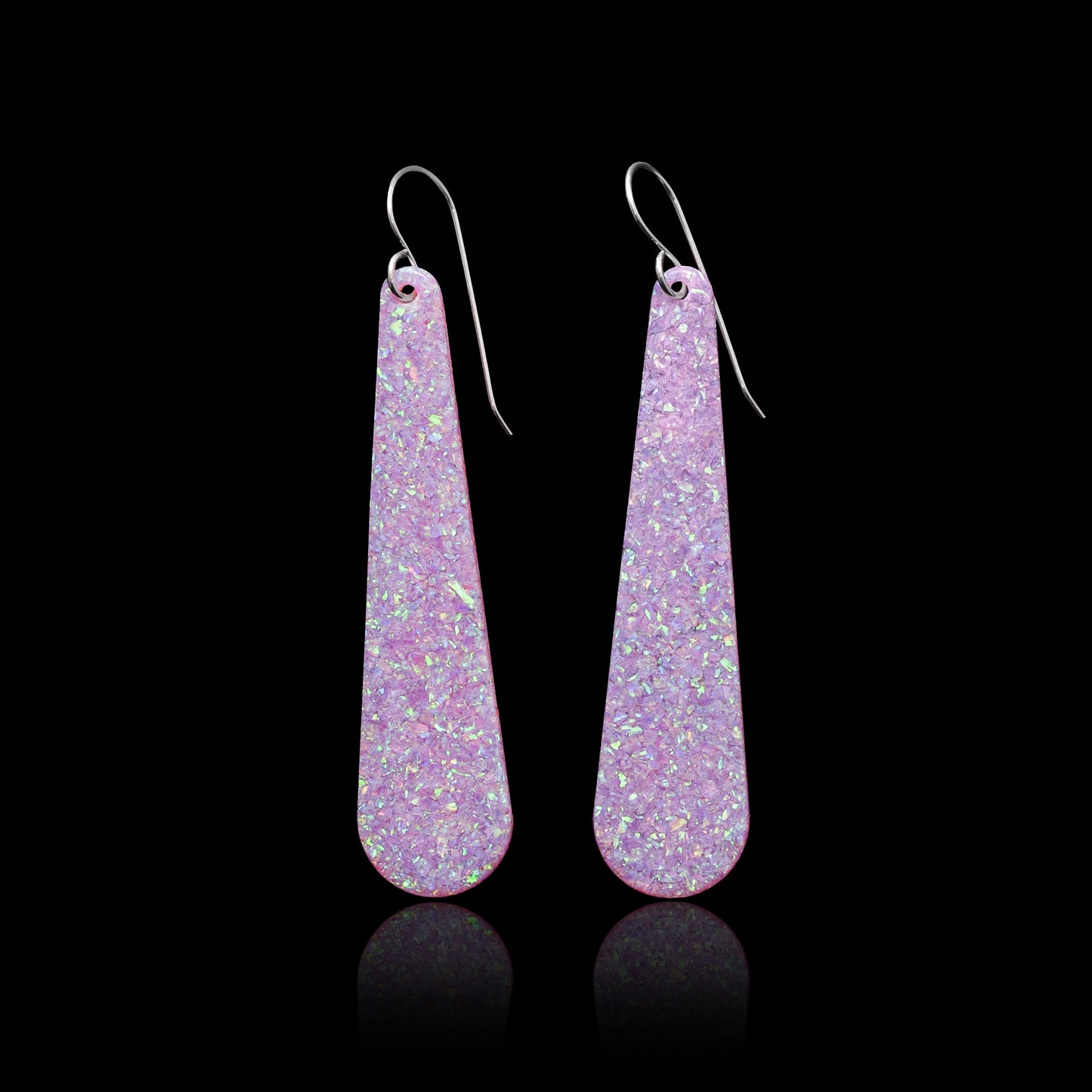 Lavender Pink Opal Teardrop Earring, Long