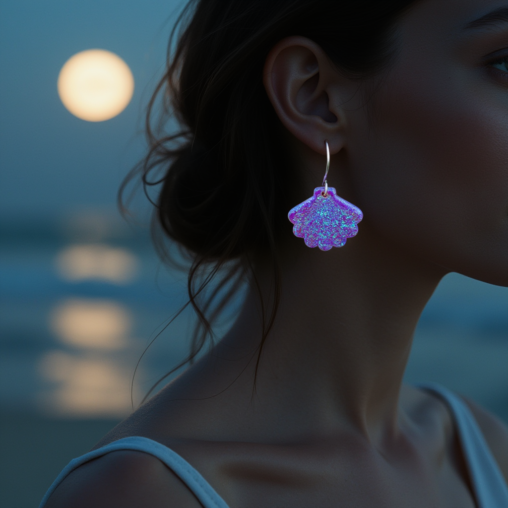Nebula Blue Opal Sea Shell Earring