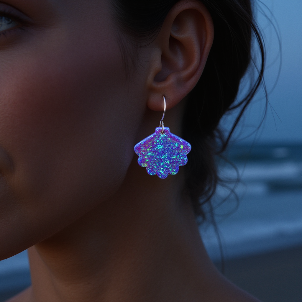 Nebula Blue Opal Sea Shell Earring