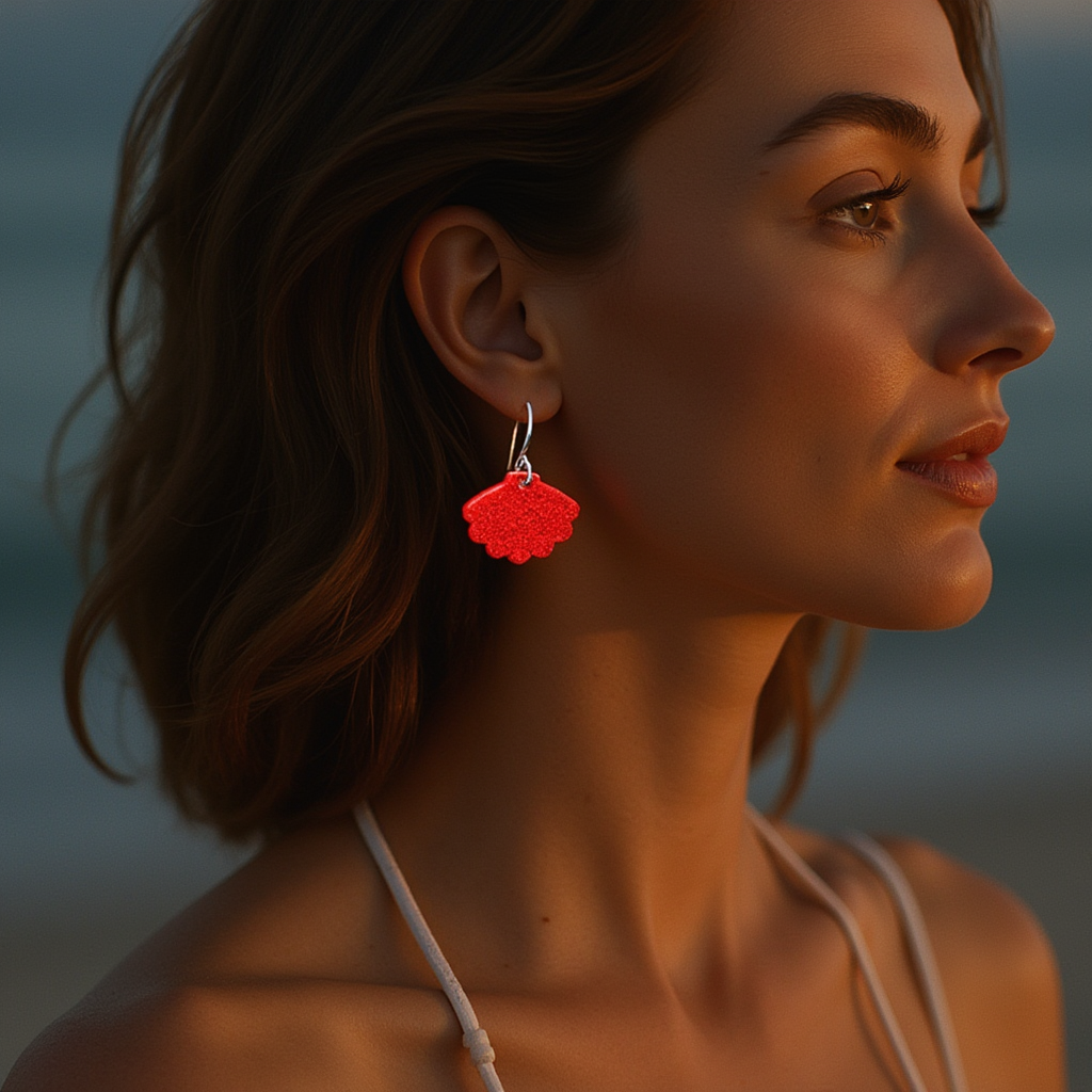 Red Opal Sea Shell Earring