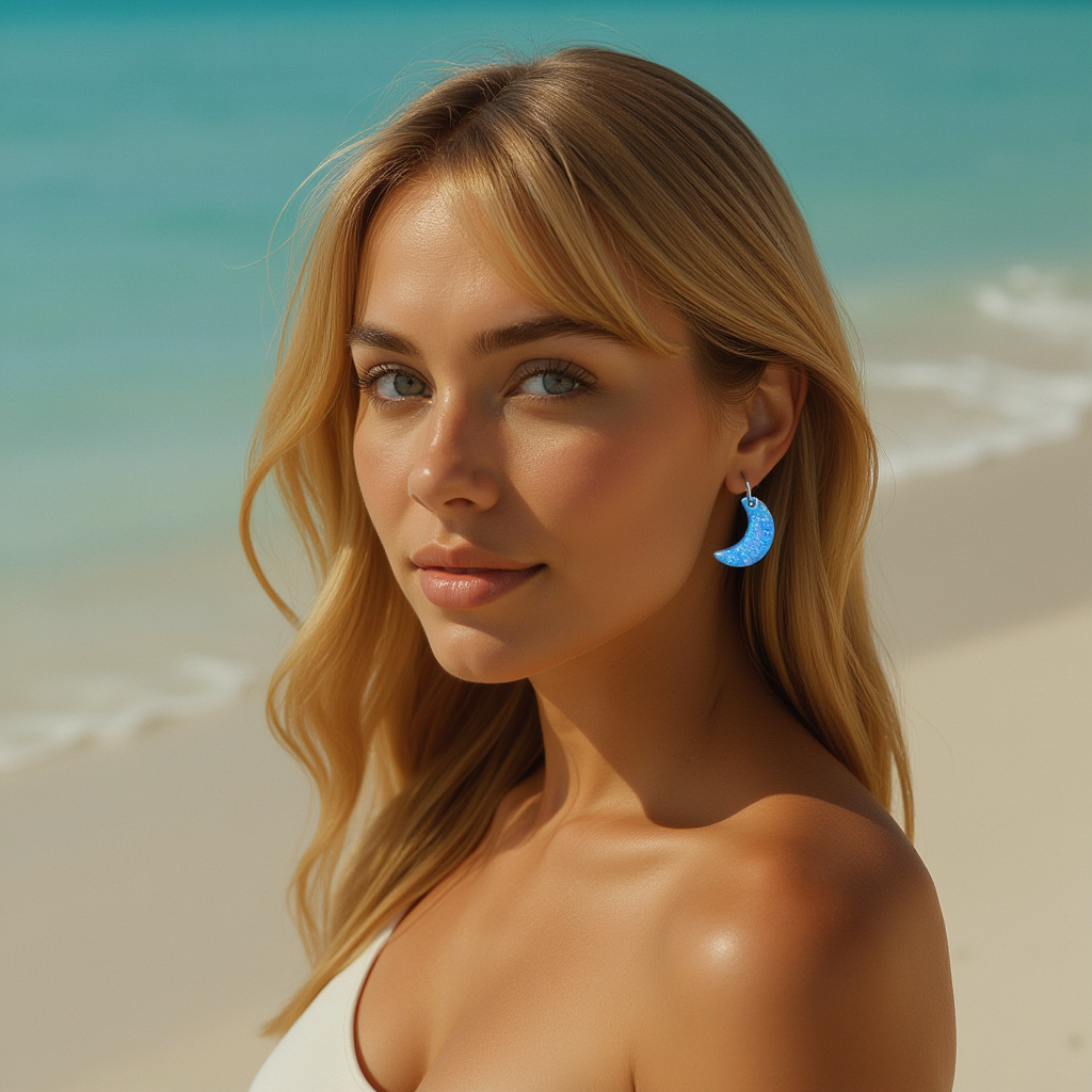 Bermuda Blue Opal Moon Earring