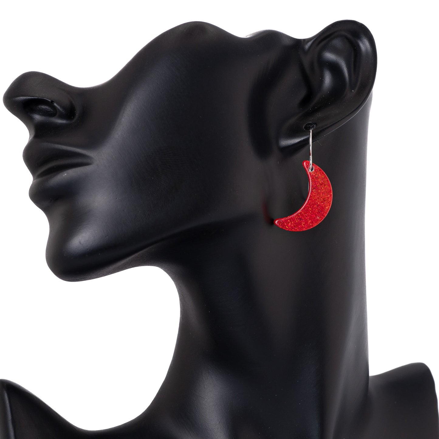 Red Opal Moon Earring