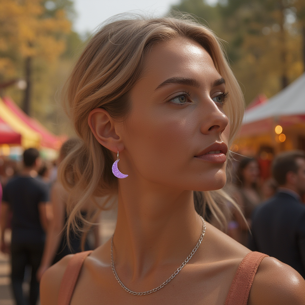 Purple Opal Moon Earring