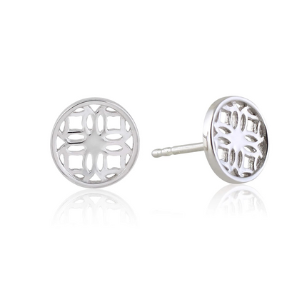 Silver Stud Earrings with Round Filigree