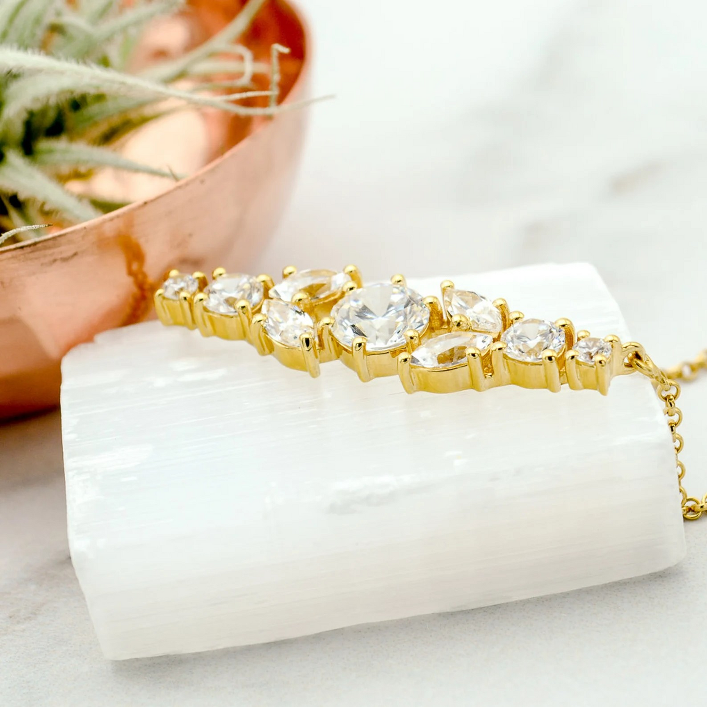 Gold Crystal Bar Necklace