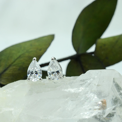 Silver Pear Shaped Crystal Earrings