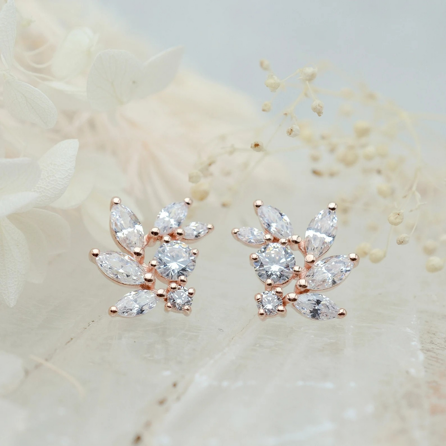 Rose Gold CZ Bridal Earrings