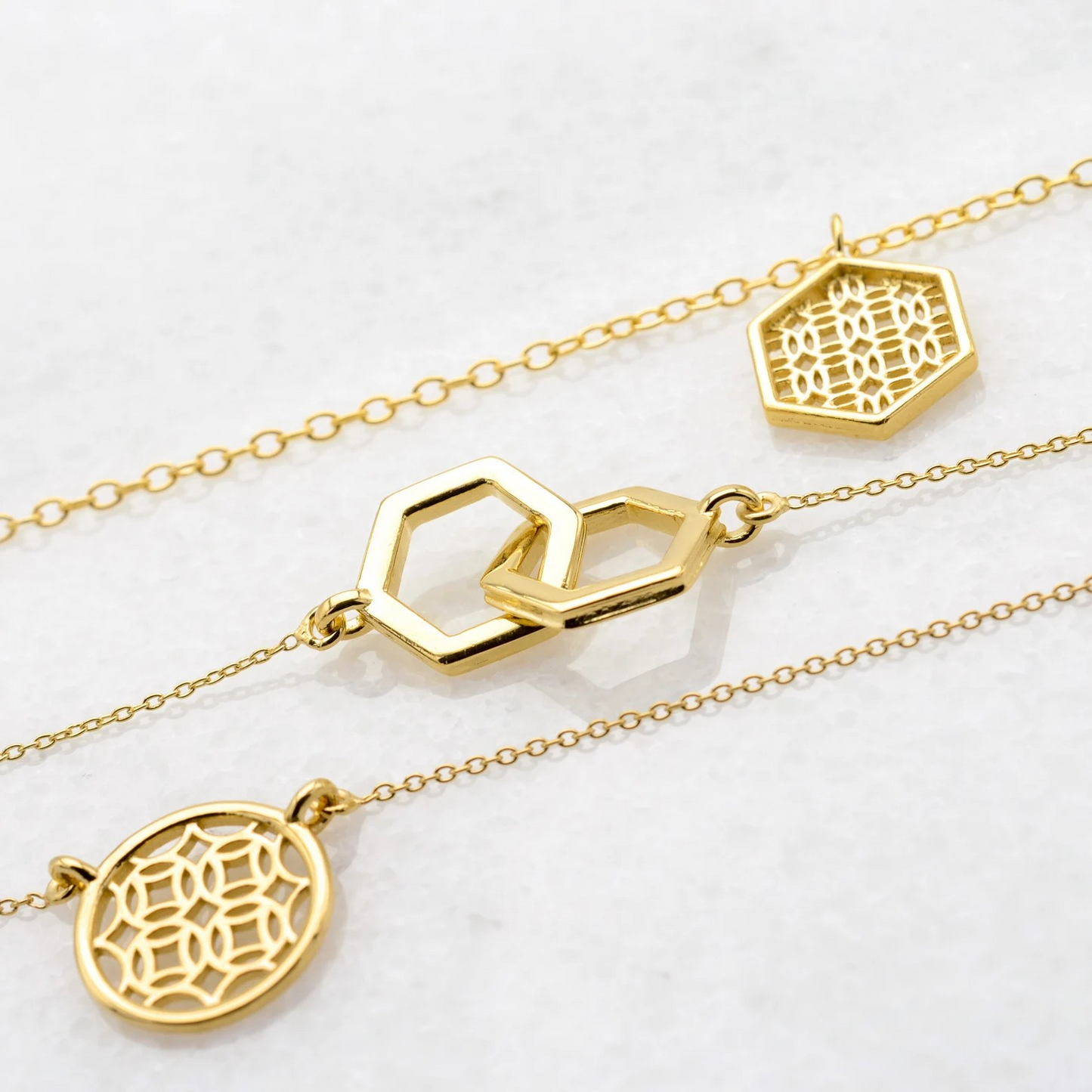 Gold Interlocking Hex Necklace