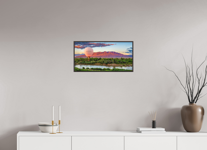 24 x 12″, Modern Aluminum Print with Alder Brown Wood Frame Sandia Sunset Fantasy - Albuquerque