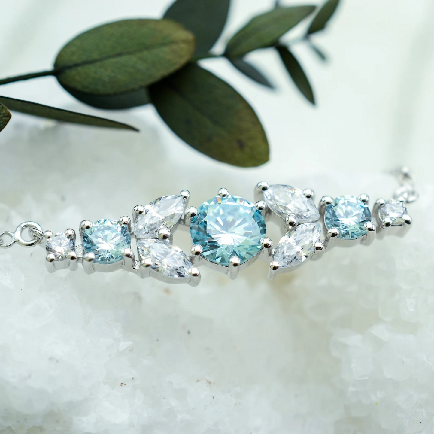 Silver Aquamarine Crystal Bar Necklace