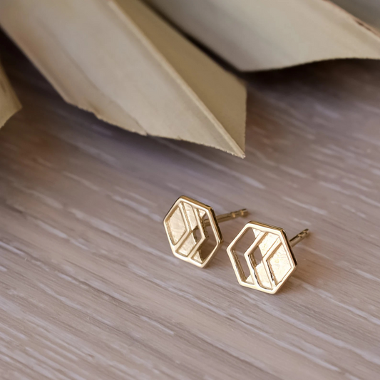 Gold Chevron Stud Earrings