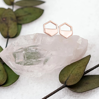 Rose Gold Hexagon Cutout Earrings