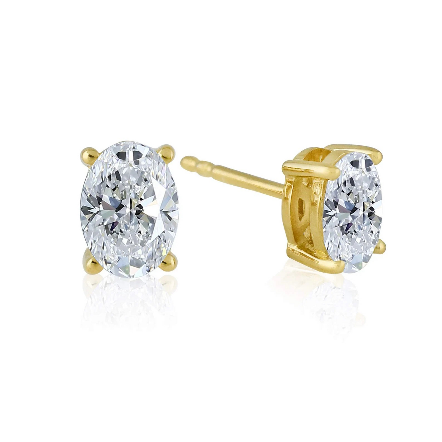 Gold Oval CZ Stud Earrings