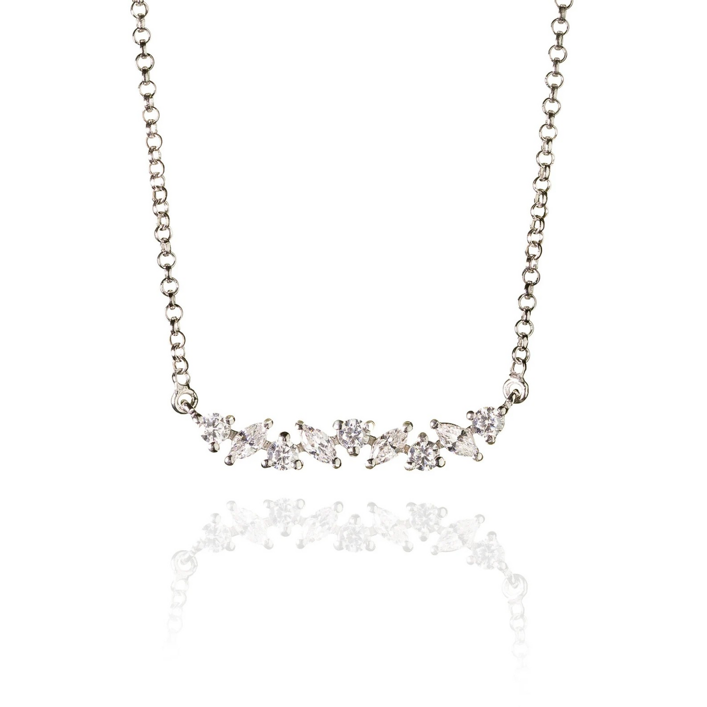 Silver Marquise Crystal Bar Necklace