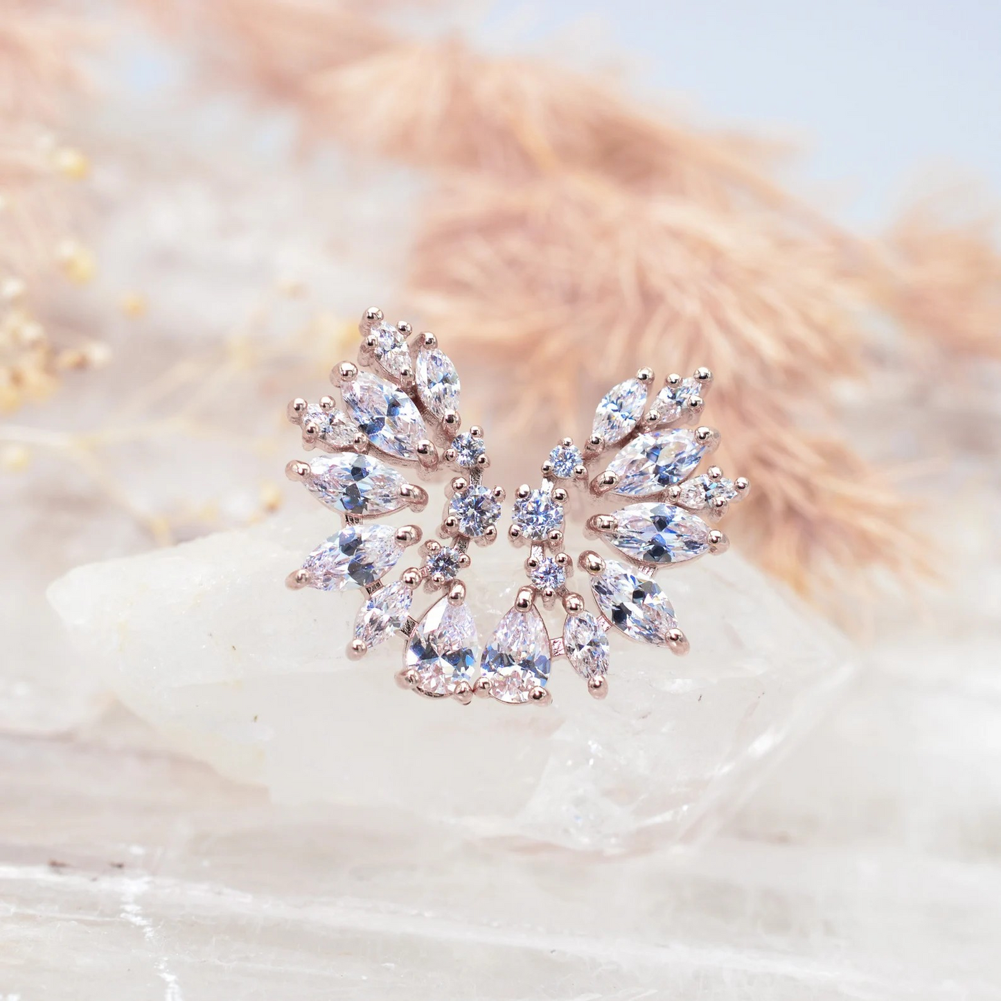 Rose Gold Crystal Wedding Earrings