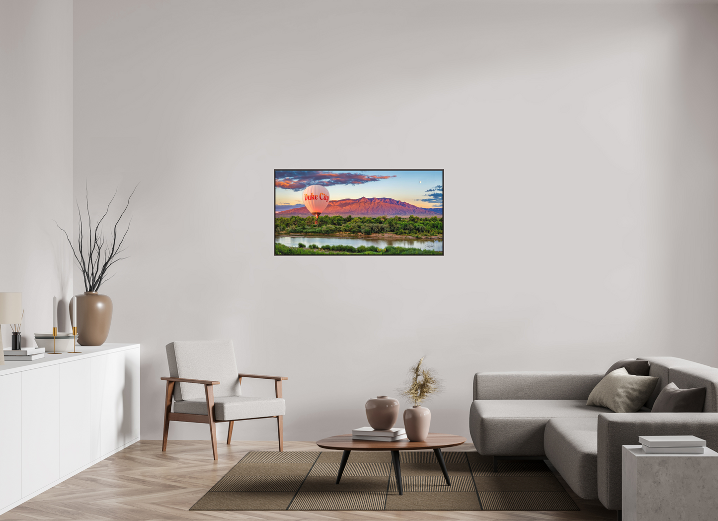 48 x 24″, Modern Aluminum Print with Alder Brown Wood Frame Sandia Sunset Fantasy - Duke City