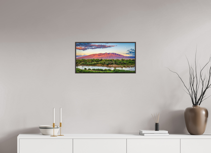 24 x 12″, Modern Aluminum Print with Alder Brown Wood Frame Sandia Sunset Over The Bosque