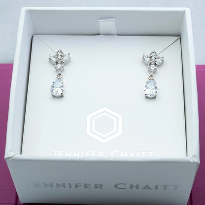 Silver Antique Chandelier CZ Teardrop Earrings