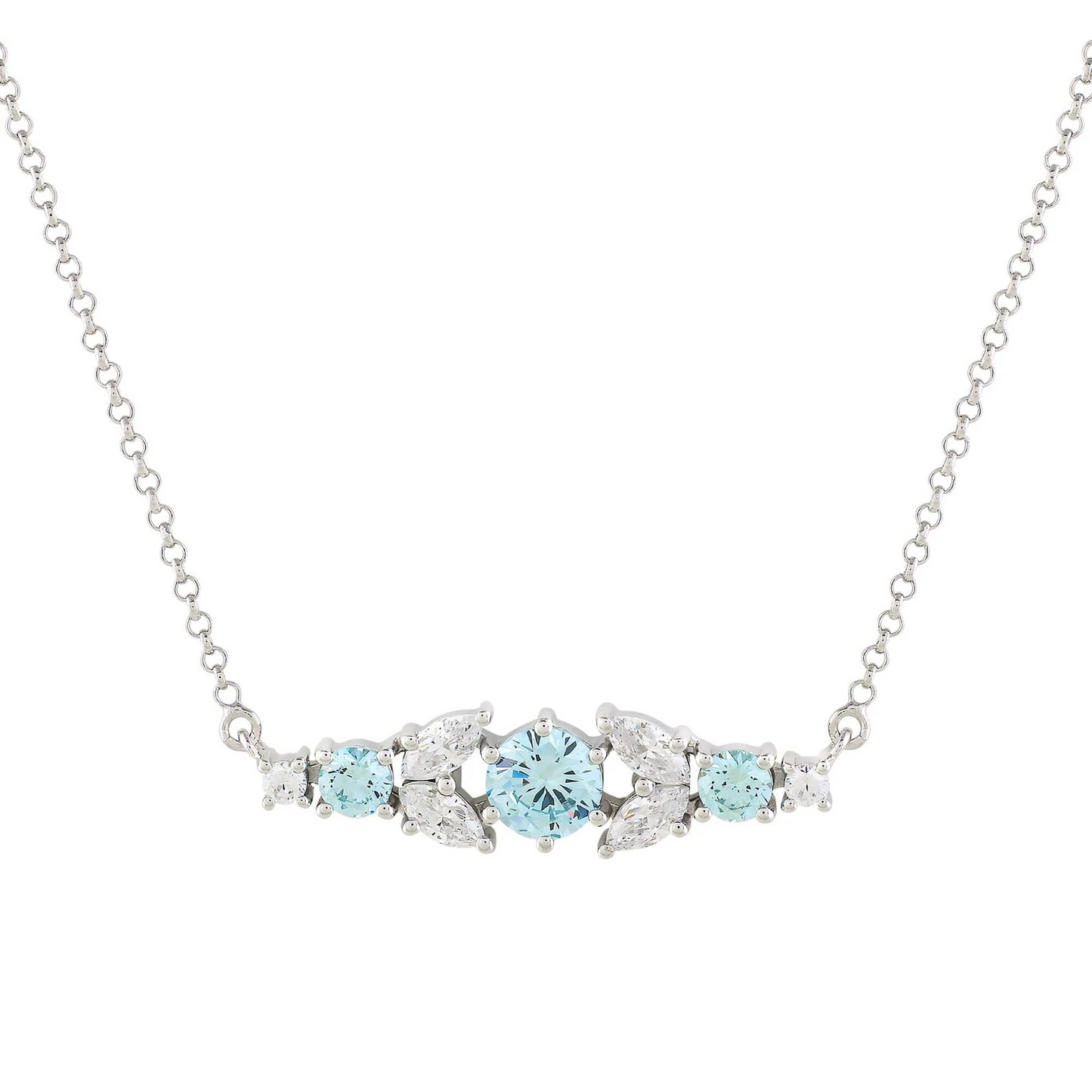 Silver Aquamarine Crystal Bar Necklace