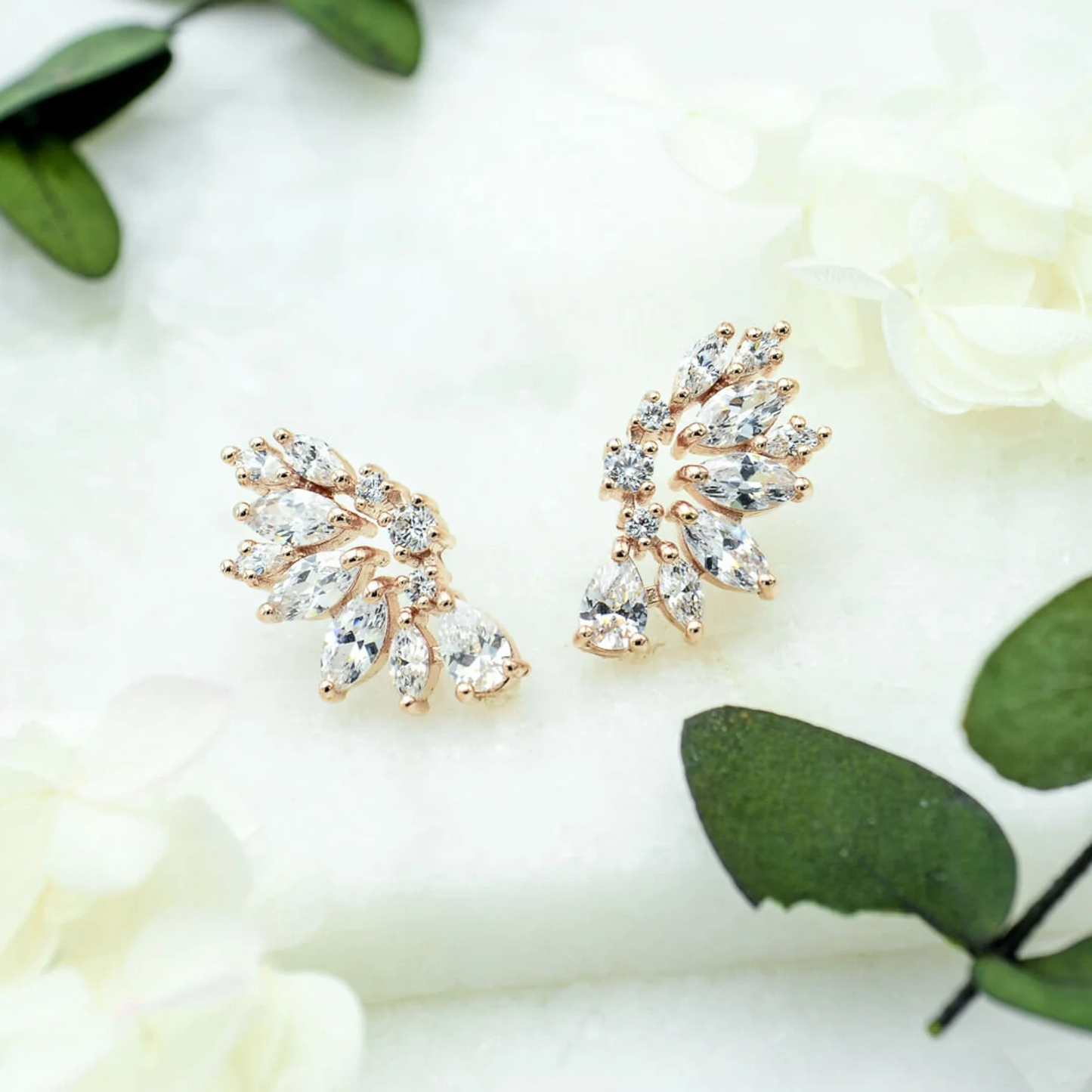 Rose Gold Crystal Wedding Earrings