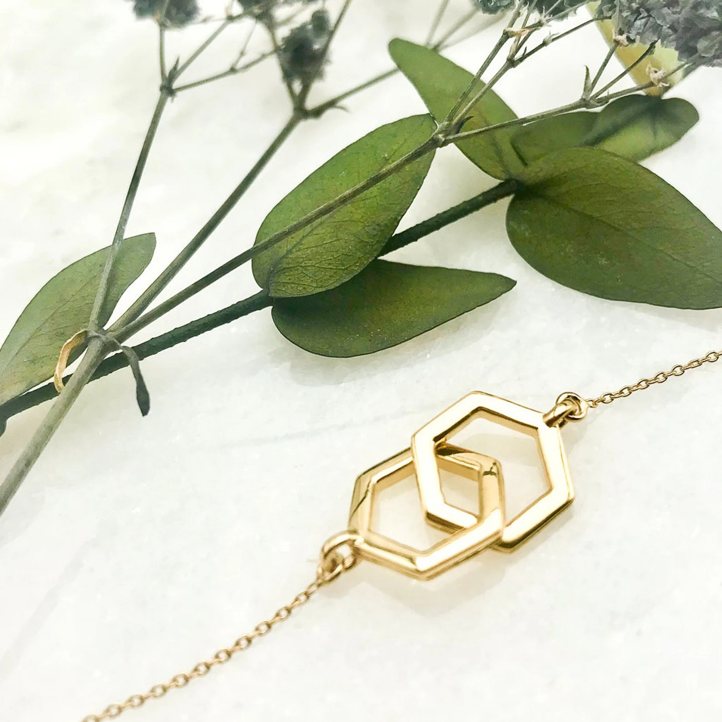 Gold Interlocking Hex Necklace