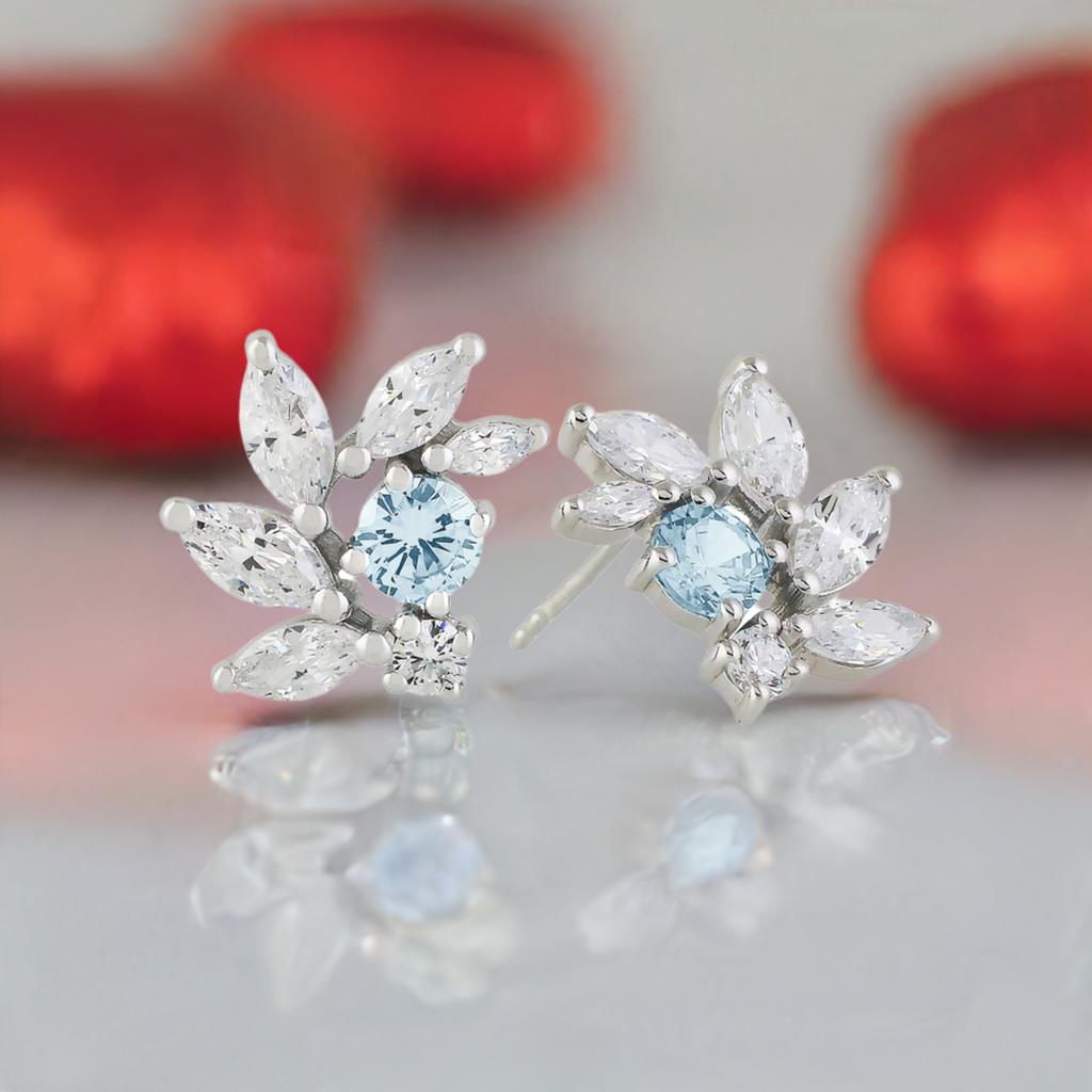 Aquamarine CZ Bridal Earrings in Sterling Silver