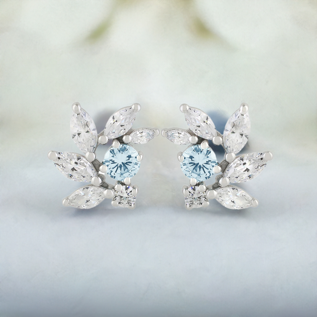 Aquamarine CZ Bridal Earrings in Sterling Silver