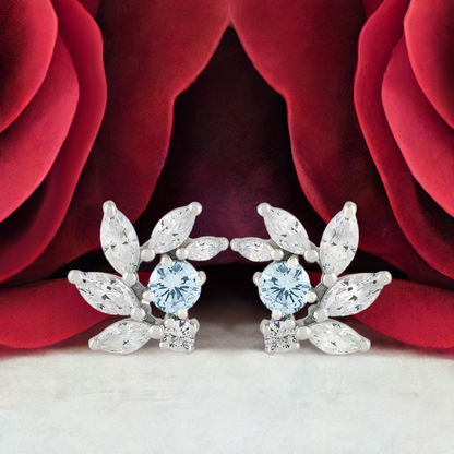 Aquamarine CZ Bridal Earrings in Sterling Silver